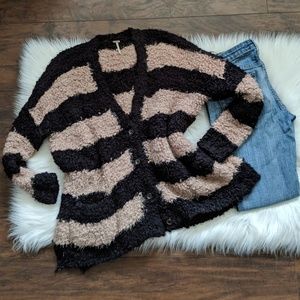 Free People fuzzy oversized striped cardigan